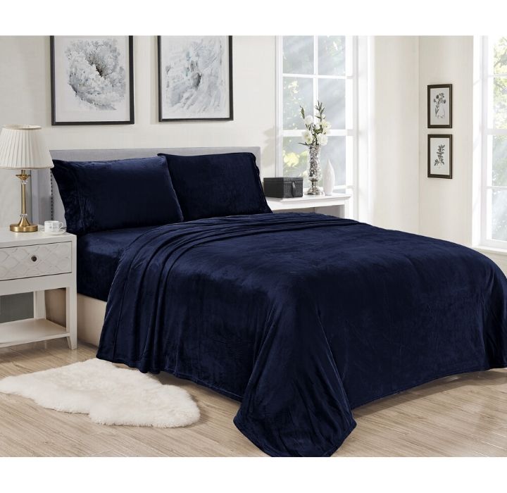 Noble House Lavana Microplush Fitted Sheet-Pillowcase Set - King - Navy