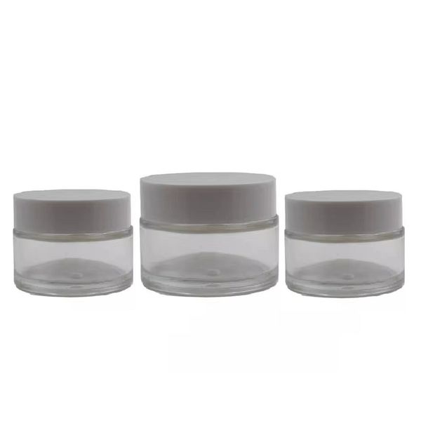 Clear Glass Bottles Makeup Containers Empty Cream Jars White Plastic Screw Lid PP Disc Liner Cosmetic Refillable Skincare Facial Cream Pots