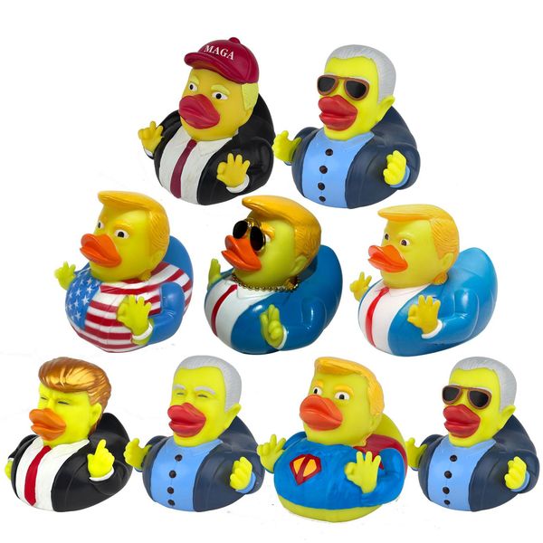 Creative Trump Rubber Squeak Duck ating Water Toy Duckies for Gift Birthdays Kids Showers Bath Time Baby Toys 0802