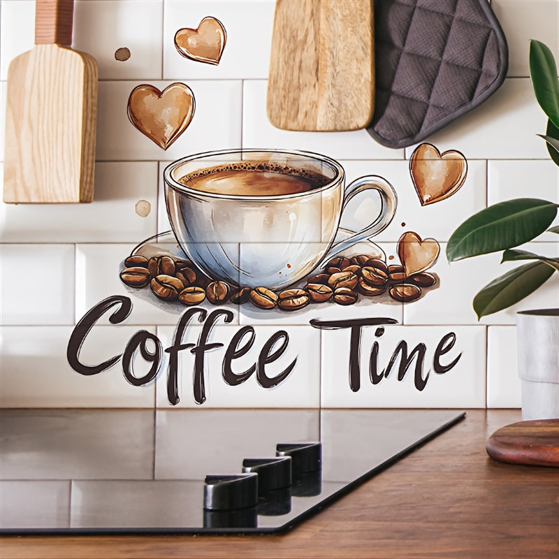 TEMU [everyday ] Vinyl Wall Decal With Hand-painted Coffee Cup & Beans – Removable Home Décor For Kitchen, Living Room, Or Café – Self-adhesive &