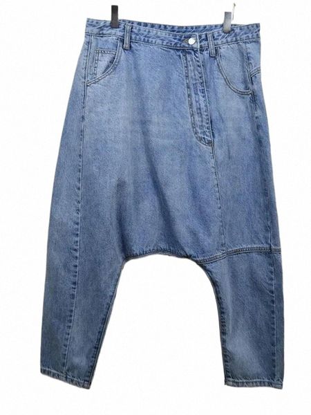 Women High Caist Chic Nine Points Harém Jeans Blue Hip Hop Street Cross Cross Clothing Boyfriend calças lavadas 2024 51h8#