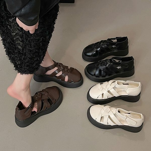 Sandals Roman 2024 Summer Clogs With Heel Shoes Breathable Gladiator Thick Girls Retro New Outside Closed Comfort Scandals Rome a6e6