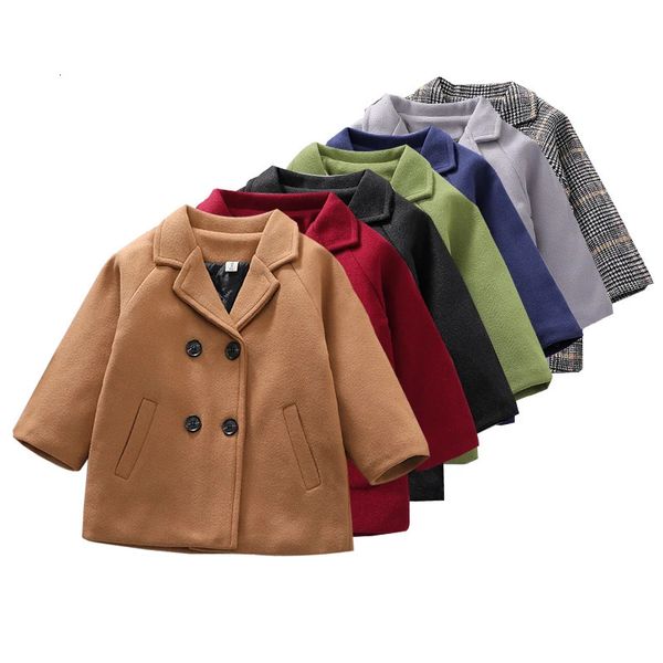 Spring Boys Jackets Child Girl Woolen Doublebreasted Baby Trench Coat Lapel Autumn Kids Outerwear Winter Wool Overcoat 241204