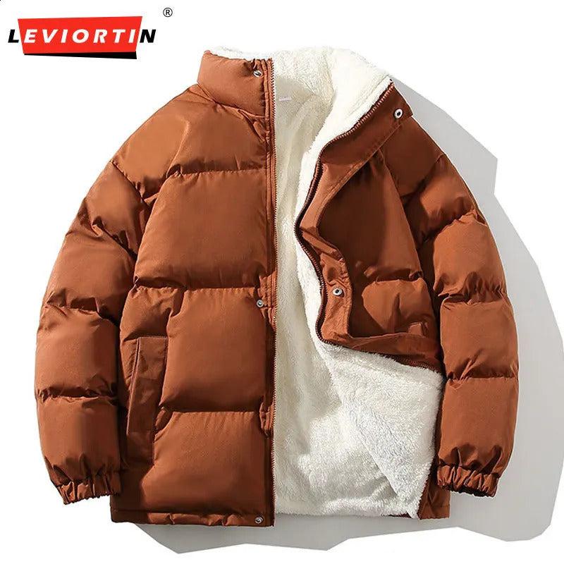 Winter cotton lined jacket mens hip-hop thick loose stand up collar Korean mens flannel lining corrugated jacket 240919