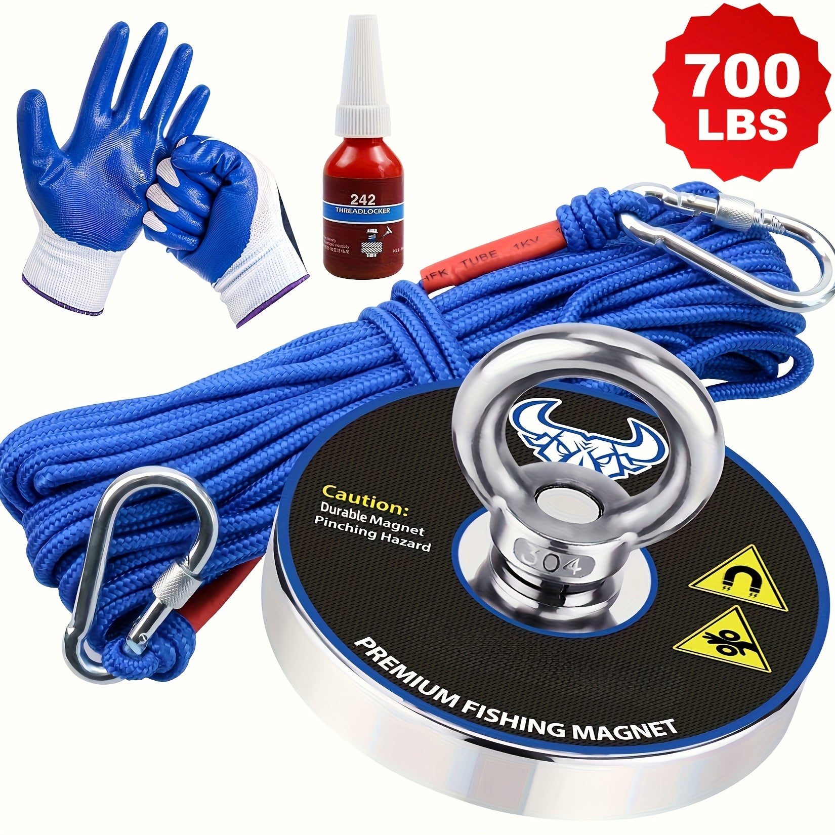 TEMU Sidiper Fishing Magnets, Neodymium Magnet Fishing Kit, 700lbs Pulling Force Heavy-duty Magnet, With Rope, Grappling Hook, Gloves & Locking