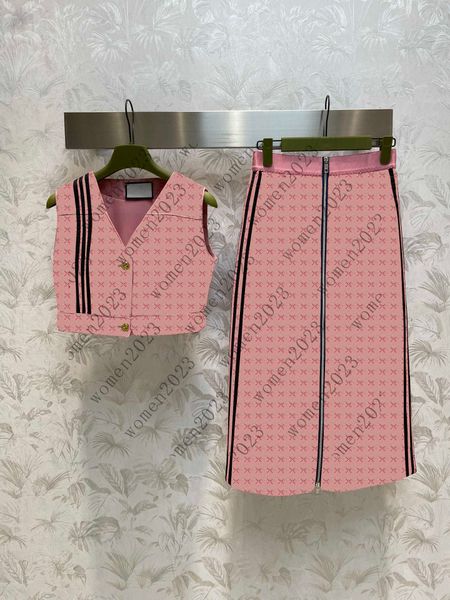 womens designer clothing dresses for woman Two piece dress Short V-neck vest and woven jacquard logo patchwork half length skirt brand 2pcs