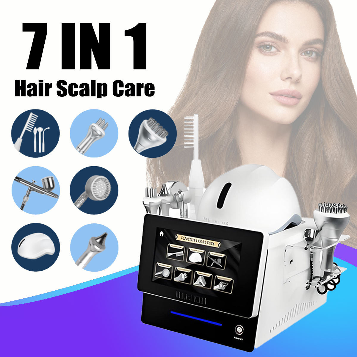 Hot Sale Hair Growth Scalp Massage Strong Hair Roots Anti-hair Removal Treatment Beauty Device 7 in 1 Activate Hair Follicles Machine for Salon Spa