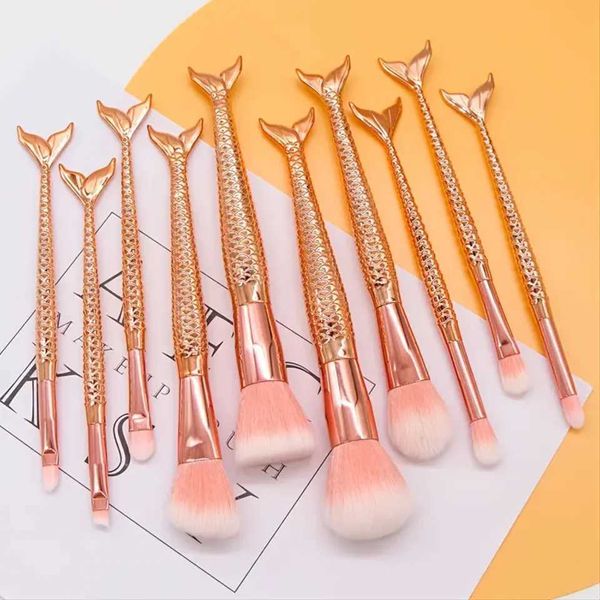 10pcs Rose Gold Glitter Makeup Brushes Set - Synthetic Brushes for Foundation B Eyeliner - Perfect for GirlsC250113