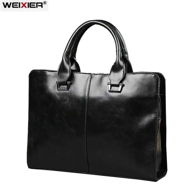 Mens Business office Briefcase Computer Laptop Handbag men Top PU Leather Tote man Large Solid Shoulder bags Black Vintage bag Z250220