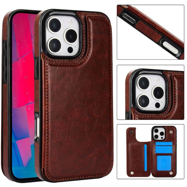 Luxury PU Leather Wallet Case For iPhone 16 pro 15 14 13 12 11 Pro Max SE X XR XS Max 8 7 6 6S Plus Kickstand Card Holder Slots Cover