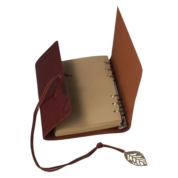 Cute Diary Notepad Sketch Book Leaf Embossed and Retro Pendants Leather Journal Notebook 250107