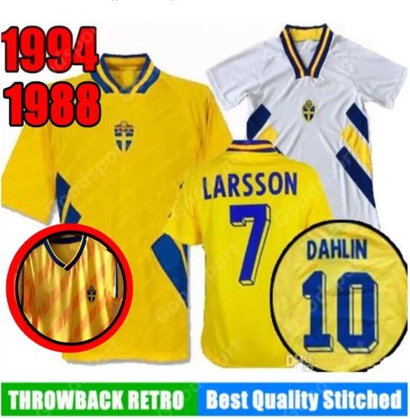 RETRO 1994 1988 Sweden soccer jersey 94 DAHLIN BROLIN SCHWARZ MILD LIMPAR ANDERSSON LARSSON INGESSON Classic football shirts calcio IBRAHIMO