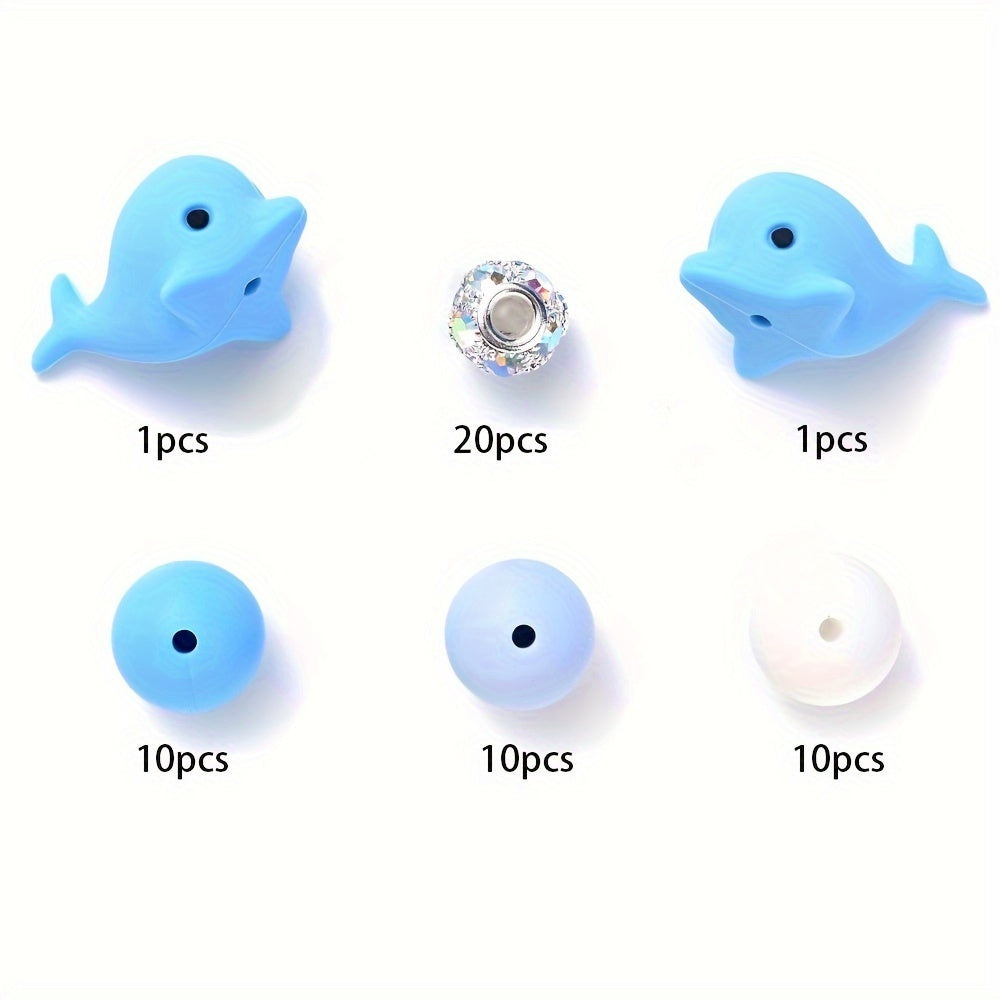 TEMU 52pcs Dolphin Silicone Beads Set Ocean Bracelet Key Chain Diy Beads Diy Supplies For Pens Lanyard Phone Chain Making Jewelry Findings