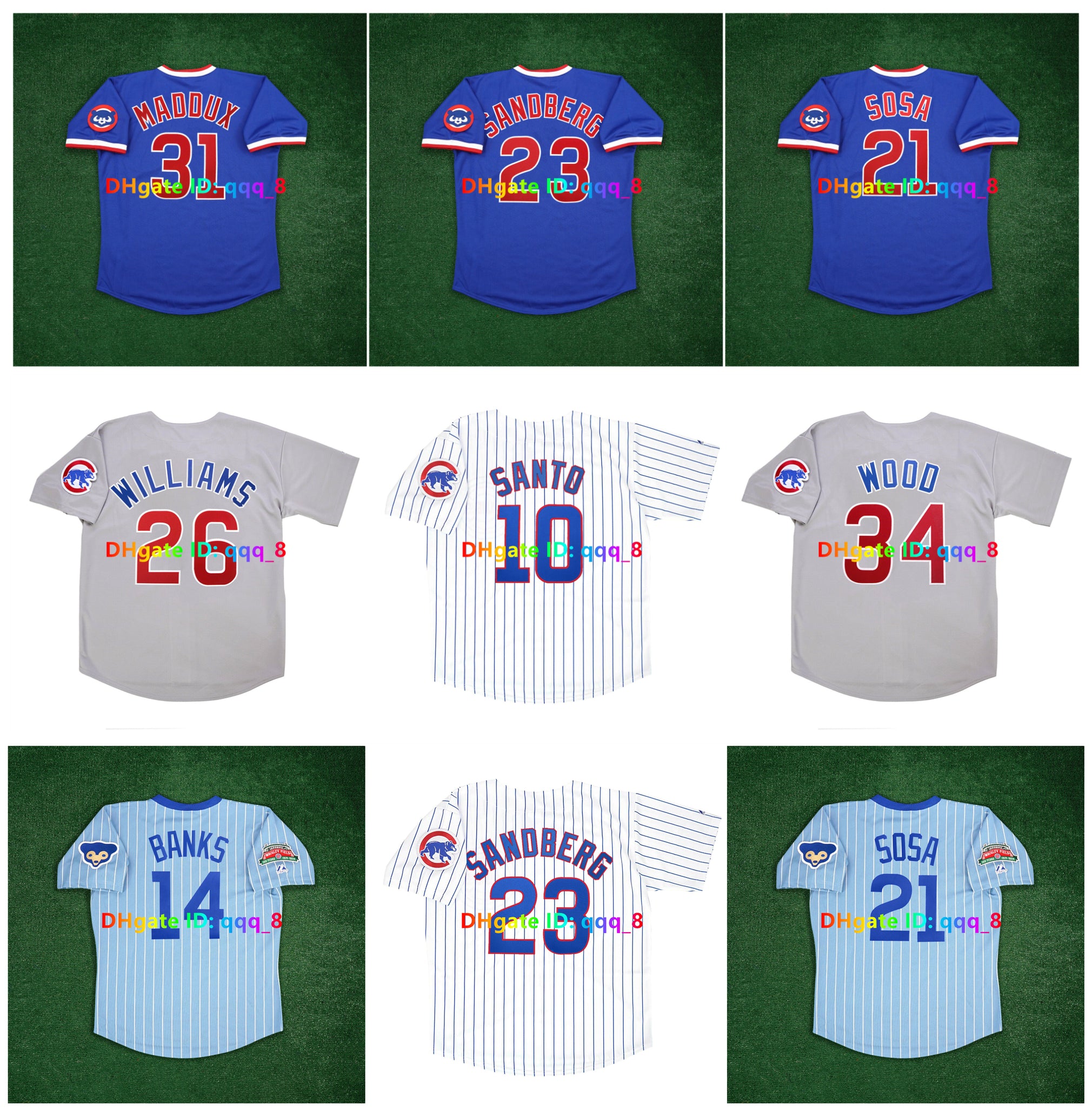 Sammy Sosa Ron Santo Mark Grace Cubs Cooperstown Baseball Jersey Ryne Sandberg Andre Dawson Ernie Banks Maddux Billy Williams Wrigley Harry Caray Pa