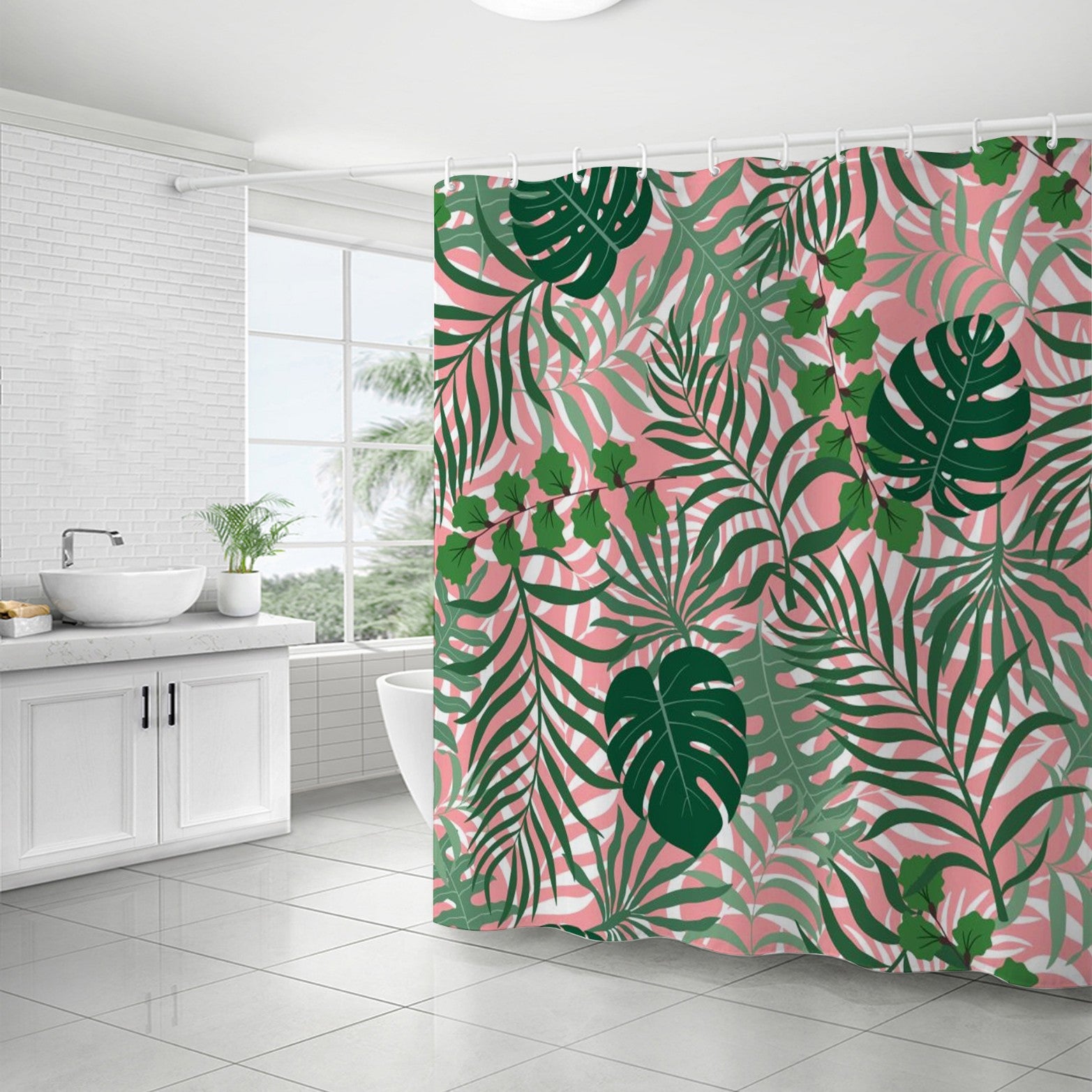YL-37260 Waterproof Shower Curtain 3D Printed Tropical Jungle Plant Leaves and Flowers Season Polyester Shower Curtain with Hook