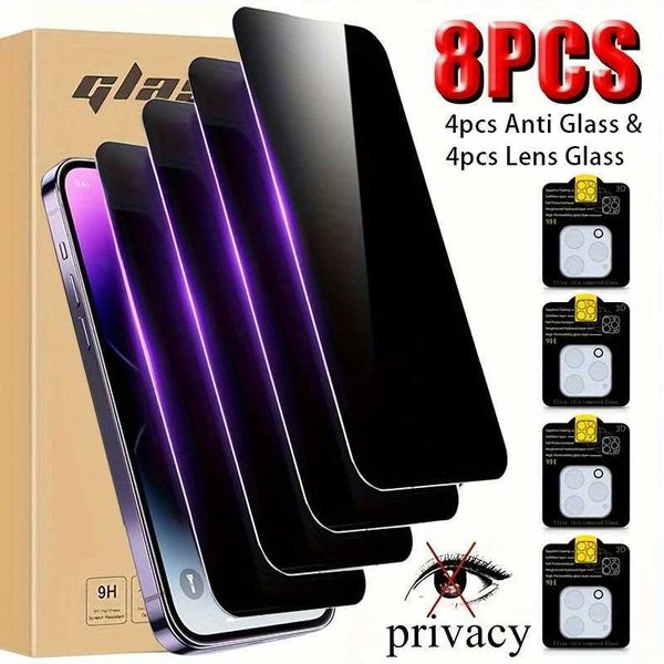8in1 Privacy Screen Protector for iPhone 15 Pro Max 15 Plus Lens Glass Anti-Spy Tempered Glass for iPhone 14 Pro Max 11 12 13T250115