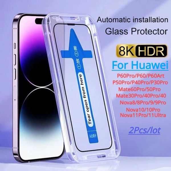 Cell Phone Screen Protectors 2Pcs For P30 P40 P50 P60 Pro Screen Protector Mate 60 50 40 30 Tempered Glass Nova 8 9 10 11 With utomatic Inst