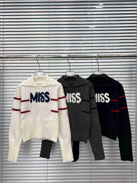 2026 Autumn Winter Runway Designer Letter Knitting V-neck Hollow Out LongSleeve Pullover Sweater Tops Womens Strip Loose Pocket Casual Sweat