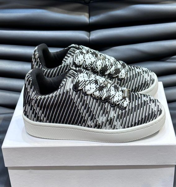 Top Luxury Men Leather Knit Box Sneakers Shoes Rubber Soles Rounded Toe Trainers Lifestyle Daily Footwear Wholesale Party Dress Skateboard W