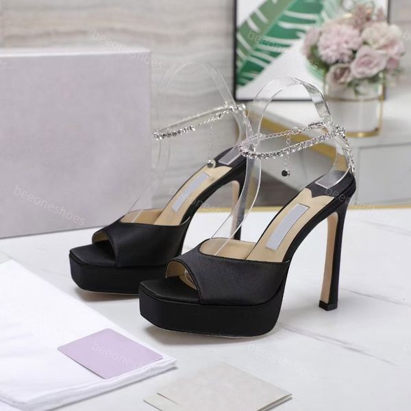 heels designer sandals women Platform Wedge high heels Rhinestone chain silk Pumps evening shoes dress shoes party shoes top quality EU35-42
