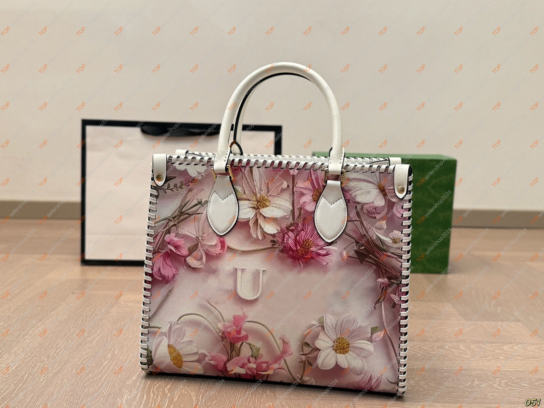 Designer Tote Bag High Quality Leather Flower Printed Women&#039;s Large Capacity Handbag Side Woven Fashion Shopping Bag Women&#039;s Purse Designe
