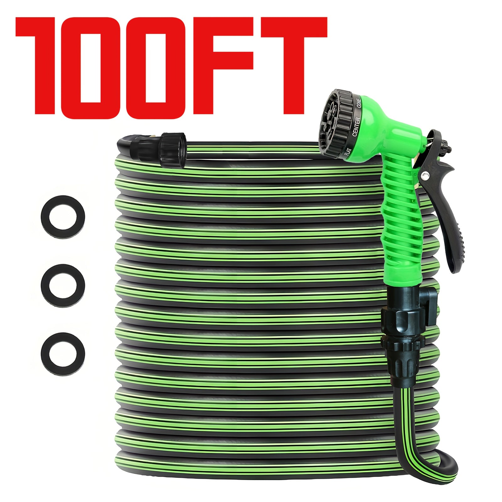 TEMU 100 Foot Garden Hose High-pressure Car Wash Garden Hose, Free, Multiple Adjustable , Thread, Universal For All , Used For Yard, Lawn, Car Wash,
