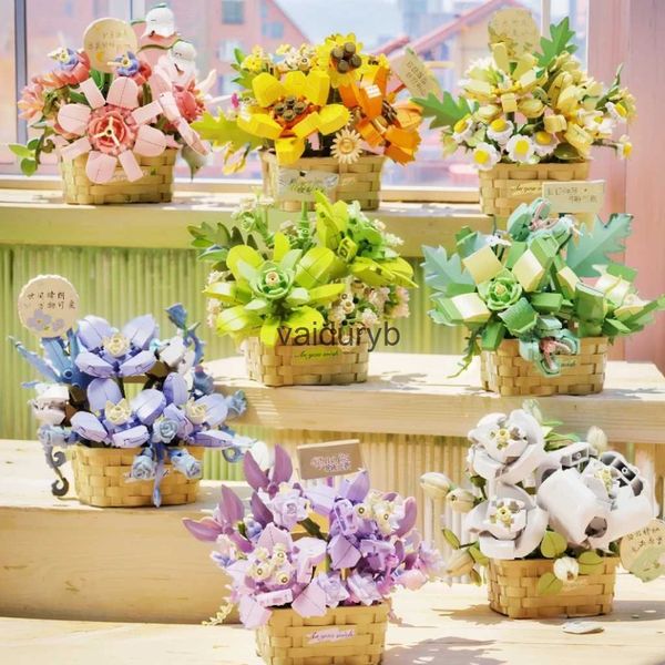 Bloc Potted wer Basket Building Creative Bonsai Plants Bouquet Model Bric DIY Home Decoration Childrens Toys Girls Holiday Gift H240527