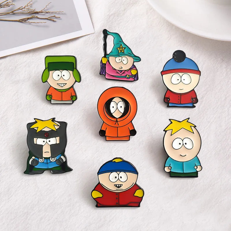 south park characters brooch Cute Anime Movies Games Hard Enamel Pins Collect Metal Cartoon Brooch Backpack Hat Bag Collar Lapel BadgesZZ