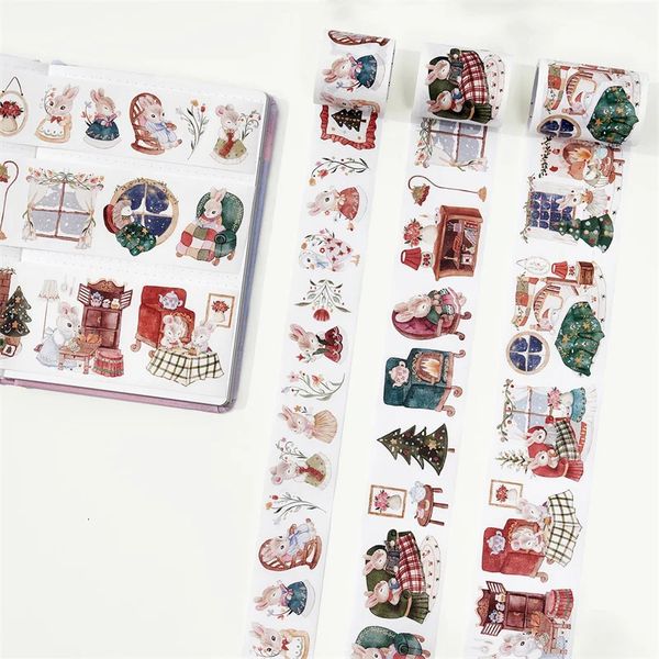 Window Stickers Adhesive Stickers 3Rolls the Washi Tape Shop Scrapbooking Sticker Set Christmas Jingle Paws Rabbit Journaling Gift Wrapping
