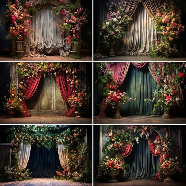 Bonvvie Wedding Photography Background Romantic Red Curtain Window Adult Wedding Maternity Portrait Decor Backdrop Photo Studio