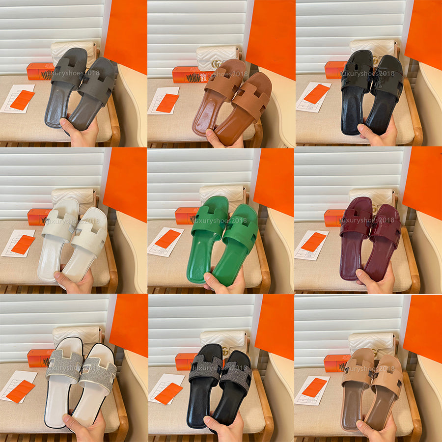 Womens Rubber Slippers Vintage Leather Mules Slides Summer Beach Designer Slides Slippers Lady Casual Flat Platform Sandals Shoes Loafer Slider 35-4