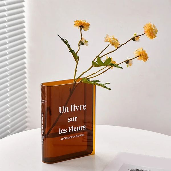 Acrylic Vase Book Transparent Modern Decoration Home Table Flower Wedding Hydroponic Room Plant Vases Decor 240131