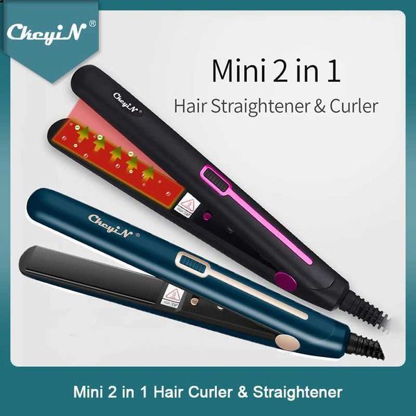 Hair Curlers Straighteners Mini Professional 2-in-1 Portable Curler Straightener Flat Iron Straightening Ripple Styling Tool H241121