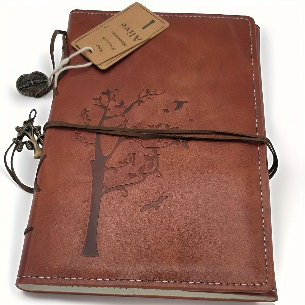 TEMU A5 Leather Notebook 5.5"x8.1" - Narrow Ruled 6mm, Vegan Leather Cover, Removable Tree Hardcover With 185 Creamy Pages, Built-in Pen Holder, 3