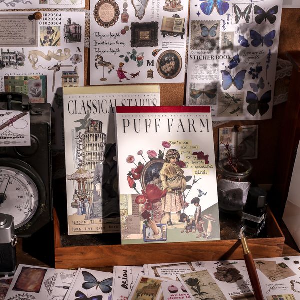 Adhesive Stickers Journamm 50sheets Vintage Art Sticker Book Kit Floral Plant DIY Scrapbooking Ins Collage Diary Journal Decor Sticker Stati