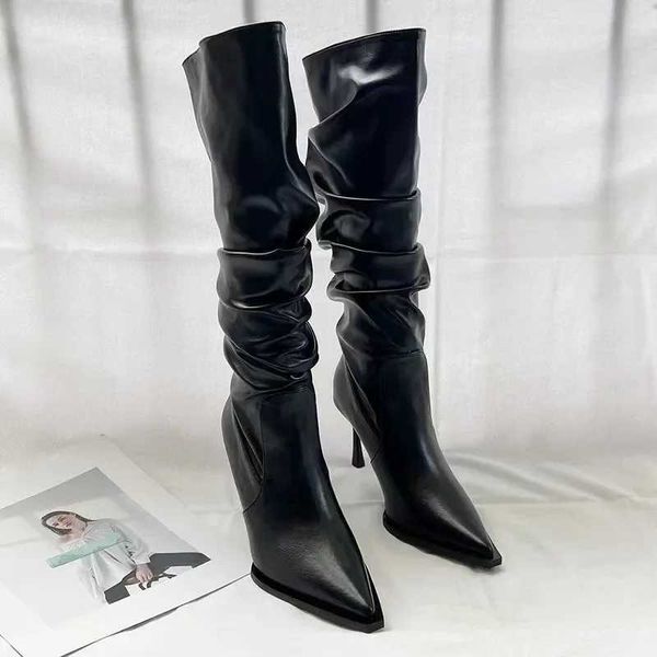 Wens Shoes 2024 Hot S Sle Wens Boots Winter Ponto de ponta-fita sólida executiva sexy estiletto ou botas fi-fi finas y241205