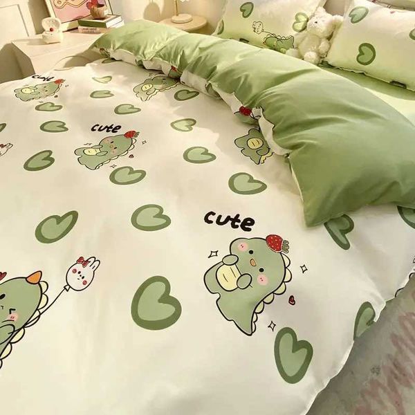 Cute Dinosaur Bedding Set for Kids Duvet Cover No Filling Flat Sheet Pillowcase Boys Girls Full Queen Size Spring Bed LinenC241218