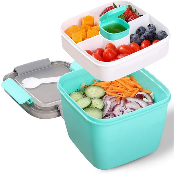Lunch Boxes Bento Salad Container Bowls 2 Compartments with Dressing For Food 230216