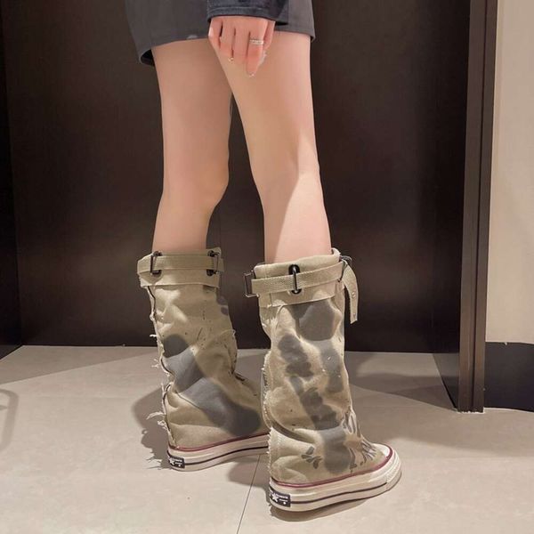 High Top Graffiti Canvas Shoes Spring Women Women Mid 2024 New Trousher Barrel Backing Boots 4