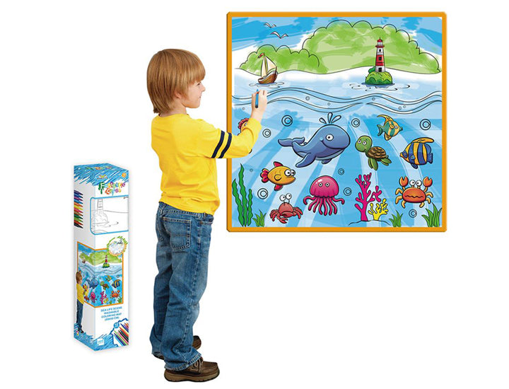 Kids' Washable Coloring Mat with 12 Washable Markers - Sea Life  31"x31"
