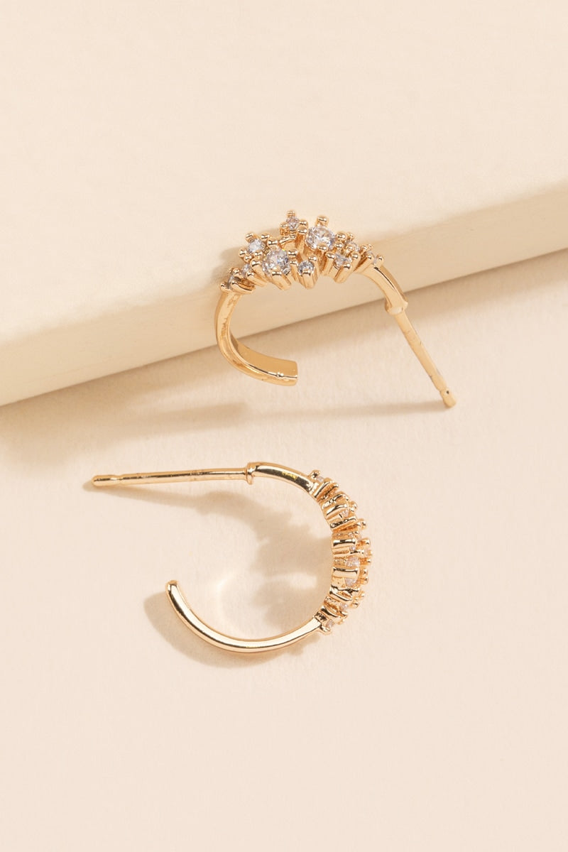 Women's Hailee CZ Cluster Huggie Hoops in Gold by Francesca's - Size: One Size