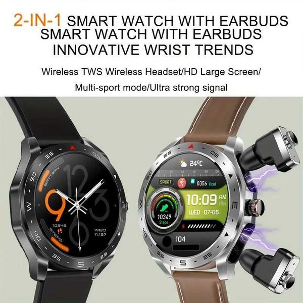 2024 Novo relógio inteligente TWS 2-em-1 Ear Ear fones HiFi 9D Qualidade do som M e FEM Health Exercício Smartwatches Z241225