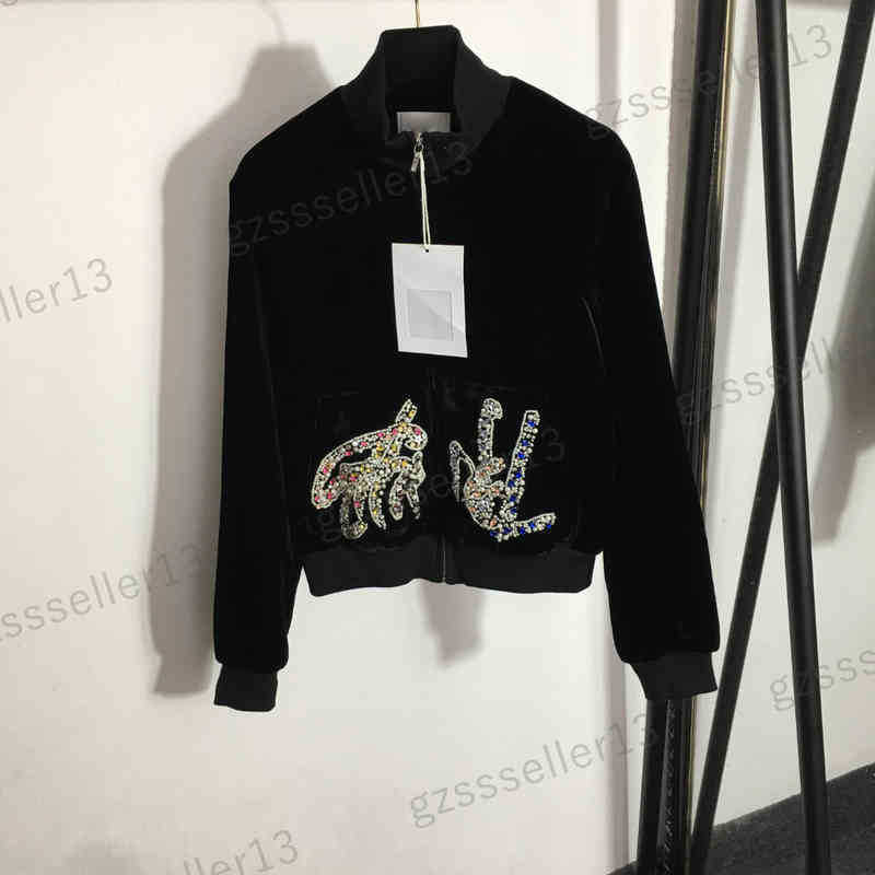 Embroidery Womens Jacket Luxury Designer Jackets For Women Fashion CH Pearl Diamond High-end Gold Velvet Zipper Stand Collar Jacket