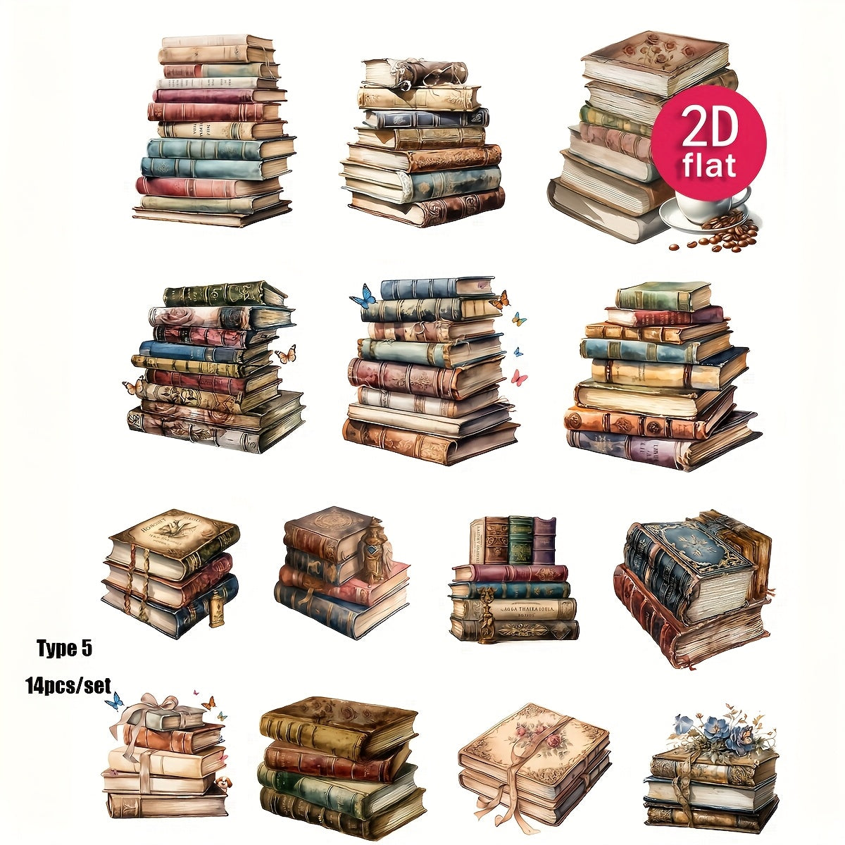 TEMU 2d Flat 1 Pack Retro Book Journal Stickers, Creative Vintage Book Handmade For Diy Scrapbooking, Photo , School Art Supplies