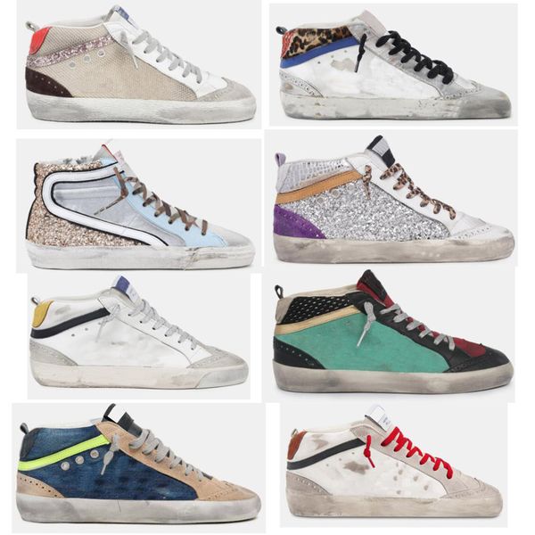 Golden Mid Slide Star Casual Shoes Classic Glitter Leopard Snake Do-old Dirty Designer Men Women Leather Stud Sneakers Francy Suede Designer