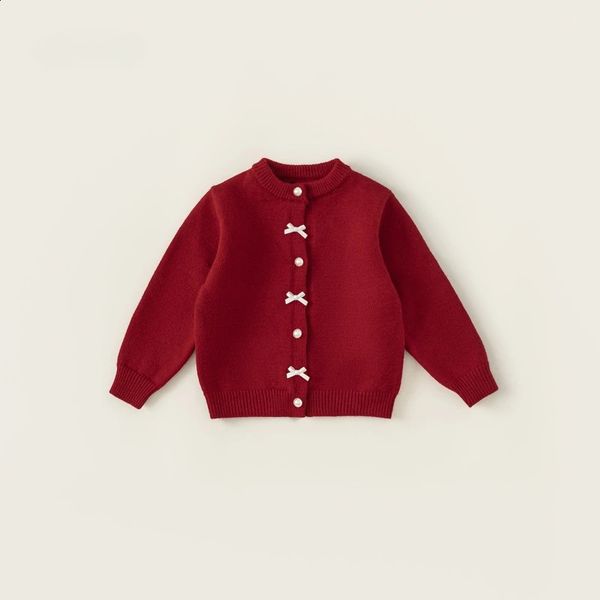 Childrens Clothing Girls Sweater Red Autumn Item Baby Bow Round Neck Cardigan Soft Knit Cardigan Kids Clothes Girls 250109