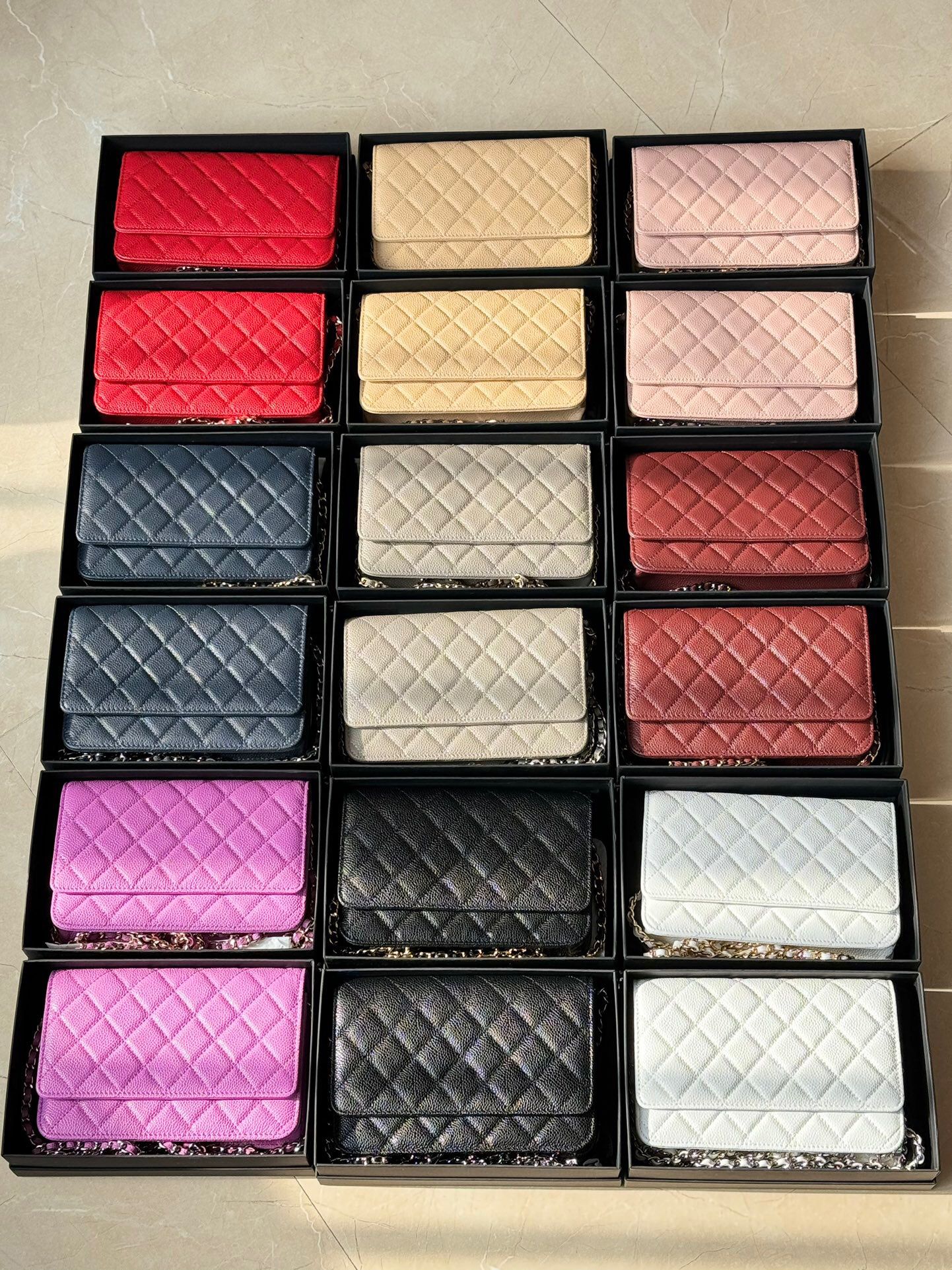 10A upgraded magnetic hasp metal zip handles chip authentication mini caviar sheepskin womens chain wallets with box purses shoulder crossbody bag w