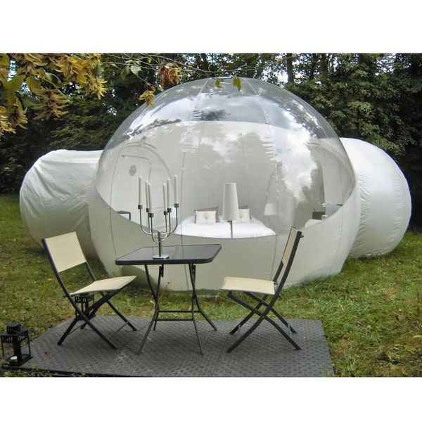 Outdoor 4m dia Camping Clear Inflatable Bubble Tent house Air Dome Igloo Transparent with Single Tunnel,tow rooms Privacy Tents