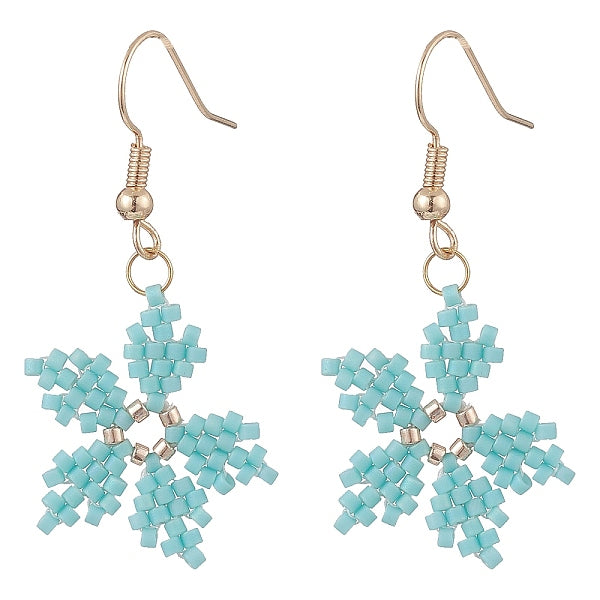 Boucles d'oreilles pendantes flocon de neige tressées en graines de verre