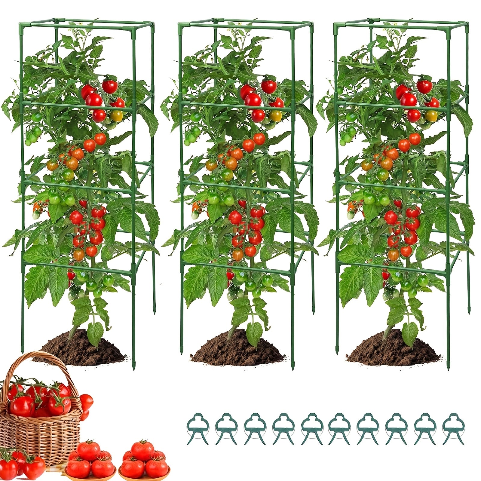 TEMU Tomato Cage, 3 Pack 53 Inches Garden Trellis, Plant Stakes Support Cages Trellis For Garden Climbing Vegetables Flowers Fruits